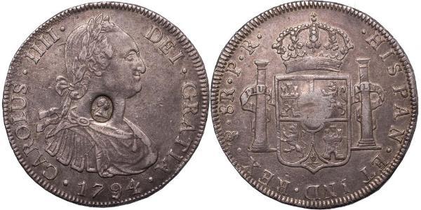1 Dollar / 8 Real United Kingdom of Great Britain and Ireland (1801-1922) / Spanish Mexico  / Kingdom of New Spain (1519 - 1821) Silver George III (1738-1820) / Charles IV of Spain (1748-1819)