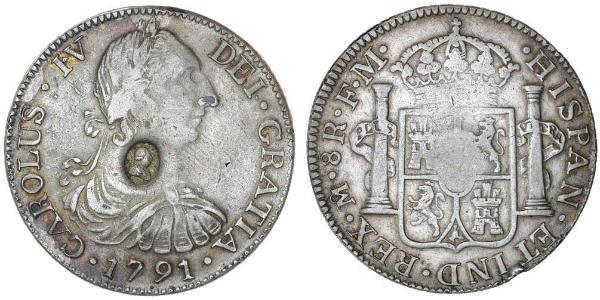 1 Dollar / 8 Real 大不列颠及爱尔兰联合王国 (1801 - 1922) / 新西班牙總督轄區 (1535 - 1821) 銀 卡洛斯四世 (1748-1819) / 喬治三世 (1738-1820)
