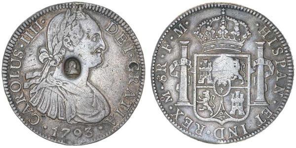 1 Dollar / 8 Real 大不列颠及爱尔兰联合王国 (1801 - 1922) / 新西班牙總督轄區 (1535 - 1821) 銀 卡洛斯四世 (1748-1819) / 喬治三世 (1738-1820)