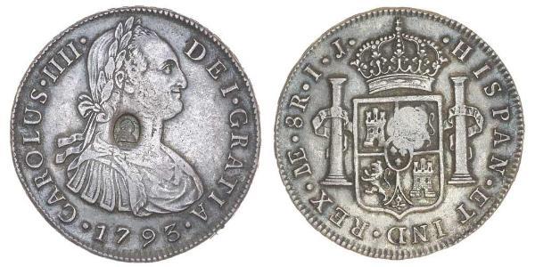 1 Dollar / 8 Real 大不列颠及爱尔兰联合王国 (1801 - 1922) / 新西班牙總督轄區 (1535 - 1821) 銀 卡洛斯四世 (1748-1819) / 喬治三世 (1738-1820)