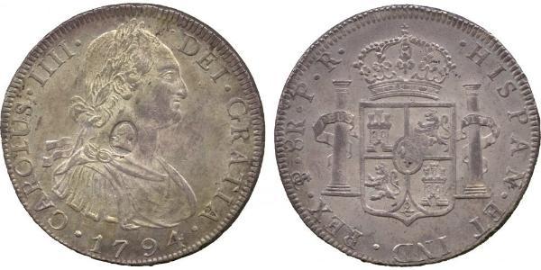 1 Dollar / 8 Real 大不列颠及爱尔兰联合王国 (1801 - 1922) / 新西班牙總督轄區 (1535 - 1821) 銀 卡洛斯四世 (1748-1819) / 喬治三世 (1738-1820)