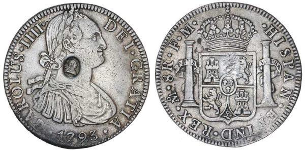 1 Dollar / 8 Real 大不列颠及爱尔兰联合王国 (1801 - 1922) / 新西班牙總督轄區 (1535 - 1821) 銀 卡洛斯四世 (1748-1819) / 喬治三世 (1738-1820)