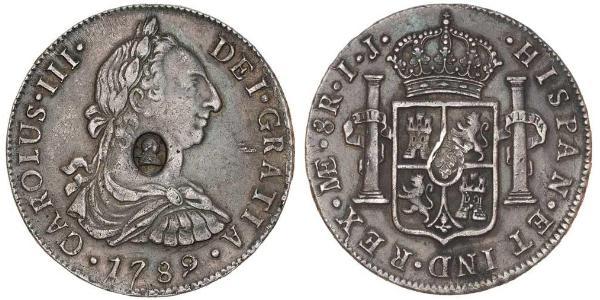 1 Dollar / 8 Real 大不列颠及爱尔兰联合王国 (1801 - 1922) / 新西班牙總督轄區 (1535 - 1821) 銀 卡洛斯四世 (1748-1819) / 喬治三世 (1738-1820)