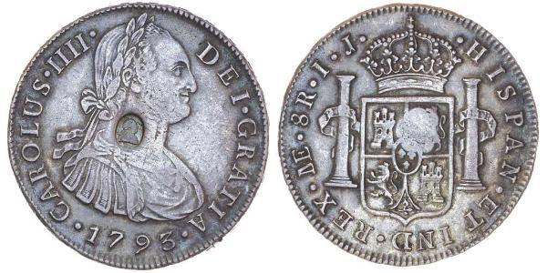 1 Dollar / 8 Real 大不列颠及爱尔兰联合王国 (1801 - 1922) / 新西班牙總督轄區 (1535 - 1821) 銀 卡洛斯四世 (1748-1819) / 喬治三世 (1738-1820)