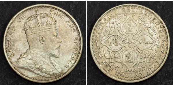 1 Dollaro Insediamenti dello Stretto (1826 - 1946) Argento Edoardo VII (1841-1910)