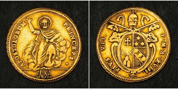 1 Doppia Papal States (752-1870) Gold Pope Pius VI ( 1717-1799)