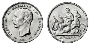 1 Drachma Reino de Grecia (1832-1924) Plata Jorge I de Grecia (1845- 1913)
