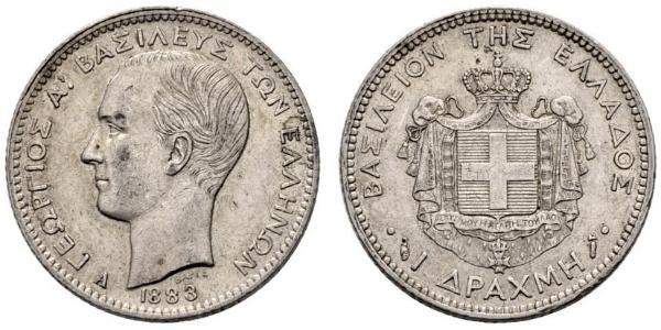 1 Drachma Kingdom of Greece (1832-1924) Silver George I of Greece (1845- 1913)