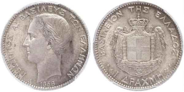 1 Drachma Kingdom of Greece (1832-1924) Silver George I of Greece (1845- 1913)