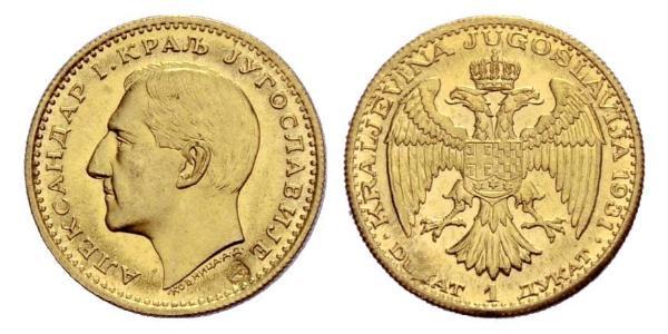 1 Ducat Kingdom of Yugoslavia (1918-1943) Gold Alexander I of Yugoslavia (1888 - 1934)