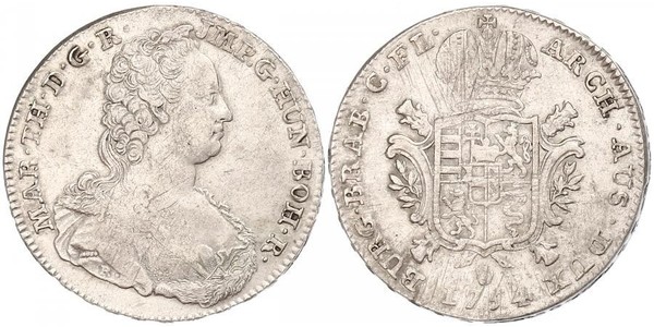 1 Ducaton Austrian Netherlands (1713-1795) 銀 玛丽亚·特蕾西亚 (1717 - 1780)