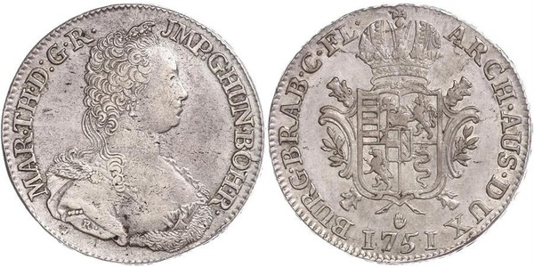 1 Ducaton Austrian Netherlands (1713-1795) 銀 玛丽亚·特蕾西亚 (1717 - 1780)