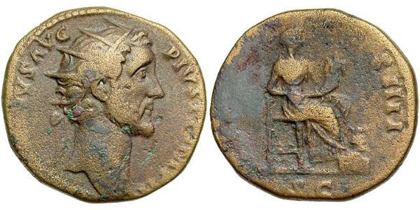 1 Dupondius Roman Empire (27BC-395) Orichalcum Antoninus Pius  (86-161)