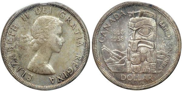 1 Dólar Canadá Plata Isabel II (1926-2022)