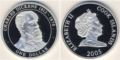 1 Dólar Islas Cook Plata Isabel II (1926-2022) / Charles John Huffam Dickens (1812 - 1870)