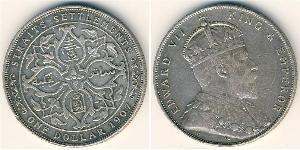 1 Dólar Straits Settlements (1826 - 1946) Plata Eduardo VII (1841-1910)