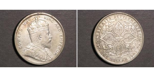1 Dólar Straits Settlements (1826 - 1946) Plata Eduardo VII (1841-1910)