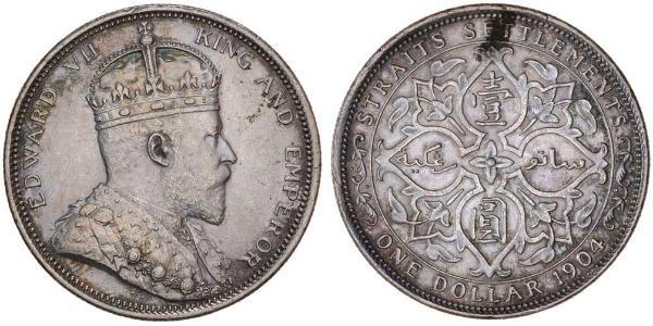 1 Dólar Straits Settlements (1826 - 1946) Plata Eduardo VII (1841-1910)