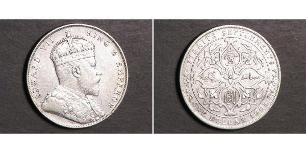 1 Dólar Straits Settlements (1826 - 1946) Plata Eduardo VII (1841-1910)