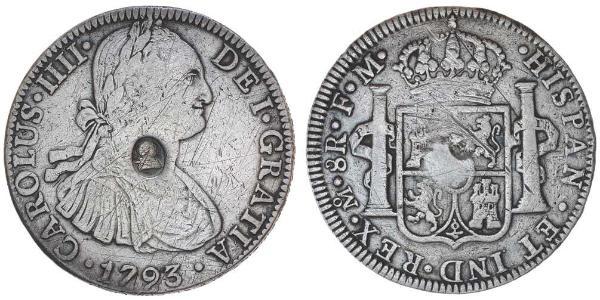 1 Dólar / 8 Real Reino Unido de Gran Bretaña e Irlanda (1801-1922) / Virreinato de Nueva España (1519 - 1821) Plata Carlos IV de España (1748-1819) / Jorge III (1738-1820)