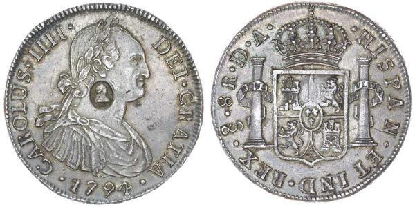 1 Dólar / 8 Real Reino Unido de Gran Bretaña e Irlanda (1801-1922) / Virreinato de Nueva España (1519 - 1821) Plata Carlos IV de España (1748-1819) / Jorge III (1738-1820)