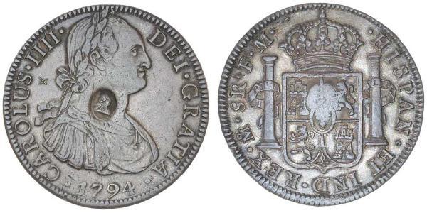 1 Dólar / 8 Real Reino Unido de Gran Bretaña e Irlanda (1801-1922) / Virreinato de Nueva España (1519 - 1821) Plata Carlos IV de España (1748-1819) / Jorge III (1738-1820)