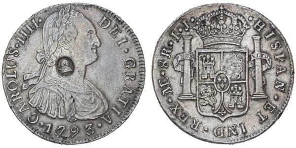 1 Dólar / 8 Real Reino Unido de Gran Bretaña e Irlanda (1801-1922) / Virreinato de Nueva España (1519 - 1821) Plata Carlos IV de España (1748-1819) / Jorge III (1738-1820)