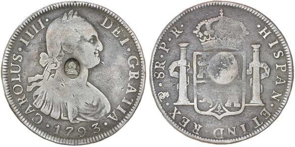 1 Dólar / 8 Real Reino Unido de Gran Bretaña e Irlanda (1801-1922) / Virreinato de Nueva España (1519 - 1821) Plata Carlos IV de España (1748-1819) / Jorge III (1738-1820)