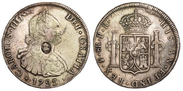 1 Dólar / 8 Real Reino Unido de Gran Bretaña e Irlanda (1801-1922) / Virreinato de Nueva España (1519 - 1821) Plata Carlos IV de España (1748-1819) / Jorge III (1738-1820)