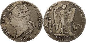 1 Ecu Francia medioevale (843-1791) Argento Luigi XVI di Francia (1754 - 1793)