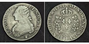 1 Ecu Francia medioevale (843-1791) Argento Luigi XVI di Francia (1754 - 1793)