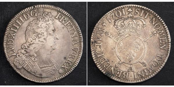 1 Ecu Francia medioevale (843-1791) Argento Luigi XIV di Francia (1638-1715)