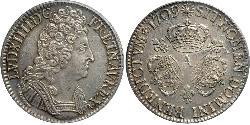 1 Ecu Reino de Francia (843-1791) Plata Luis XIV de Francia (1638-1715)