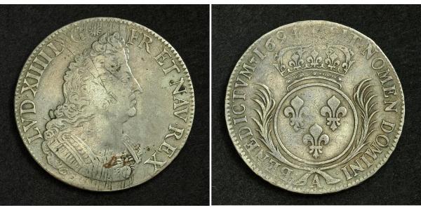 1 Ecu 中世纪的法国 銀 路易十四 (1638-1715)