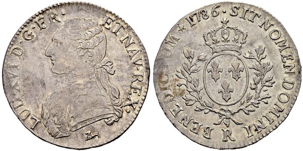 1 Ecu 中世纪的法国 銀 路易十六 (1754 - 1793)