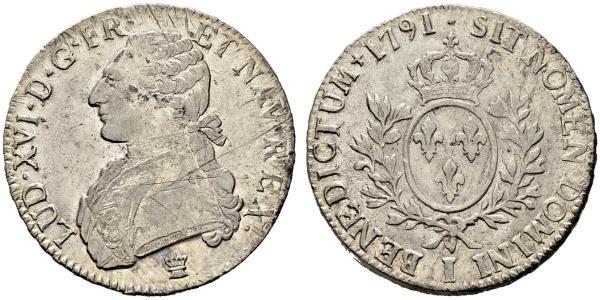 1 Ecu 中世纪的法国 銀 路易十六 (1754 - 1793)