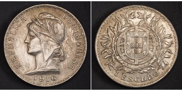 1 Escudo Prima repubblica portoghese (1910 - 1926) Argento 