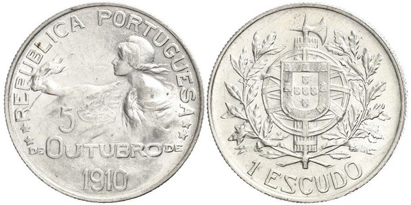 1 Escudo Prima repubblica portoghese (1910 - 1926) Argento 