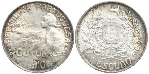1 Escudo Prima repubblica portoghese (1910 - 1926) Argento 