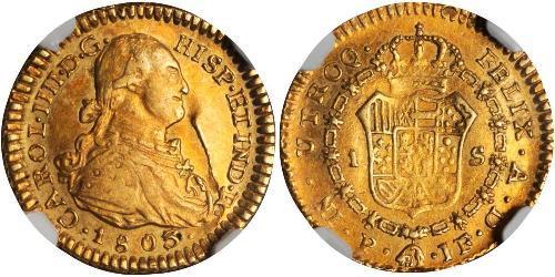 1 Escudo Virreinato de Nueva Granada (1717 - 1819) Oro Carlos IV de España (1748-1819)