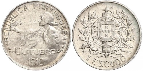 1 Escudo First Portuguese Republic (1910 - 1926) Silver 