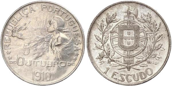 1 Escudo First Portuguese Republic (1910 - 1926) Silver 