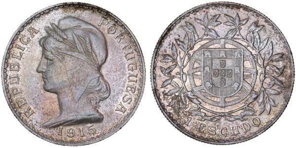 1 Escudo First Portuguese Republic (1910 - 1926) Silver 