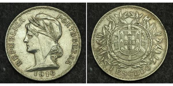 1 Escudo First Portuguese Republic (1910 - 1926) Silver 