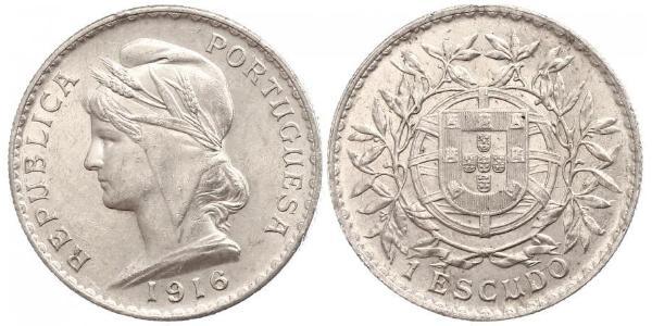 1 Escudo First Portuguese Republic (1910 - 1926) Silver 