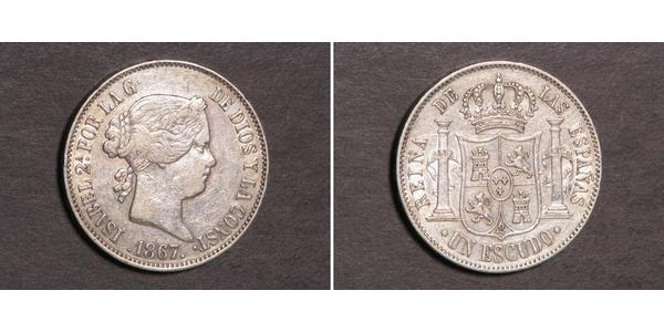 1 Escudo Spain Silver Isabella II of Spain (1830- 1904)