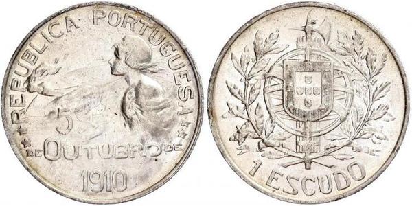 1 Escudo First Portuguese Republic (1910 - 1926) 銀 