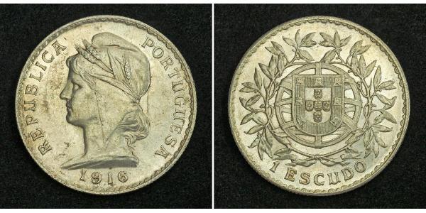 1 Escudo First Portuguese Republic (1910 - 1926) 銀 