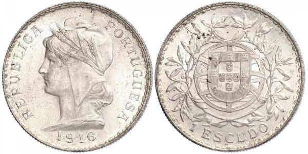 1 Escudo First Portuguese Republic (1910 - 1926) 銀 