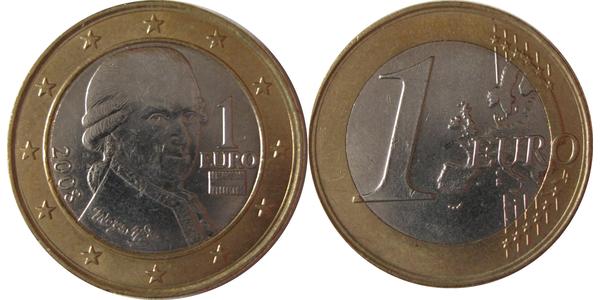 1 Euro 奥地利 銅/镍 沃尔夫冈·阿马德乌斯·莫扎特